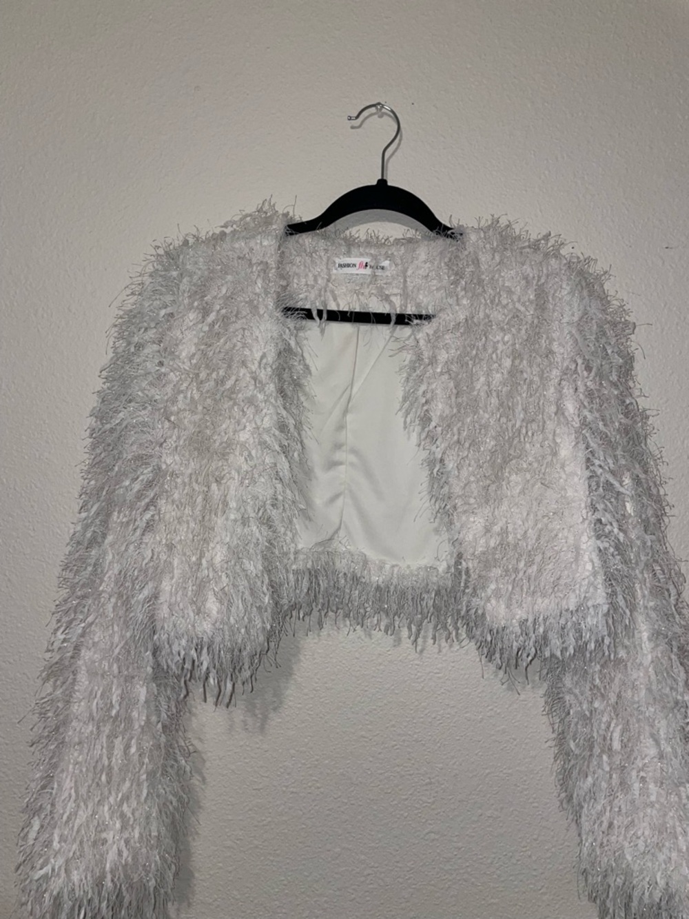 White Shaggy Cropped Jacket